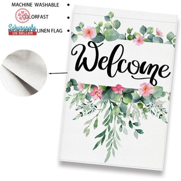Spring Welcome Garden Flag: Spring Flower Yard Flag 12X18 Inch Floral Welcome - Picture 3 of 9